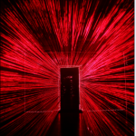 Door, laser, smoke, metal, mirror and wood, 200  x 110 x 500 cm, 2007