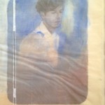 王韬程，“肖像练习，Op.19”，明矾液体脸 水彩，矿物色，水墨，丙烯，茶，丝绸，面粉制成的胶在宣纸上， 69 x 44cm, 2012