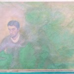 王韬程，“肖像练习，Op.17”，明矾液体脸 水彩，矿物色，水墨，丙烯，茶，丝绸，面粉制成的胶在宣纸上，66.5 x 43c m, 2012