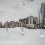 Robert Lee Davis,互动,杂志瓶贴,油画颜料,丙烯,笔和墨,110 x 39 cm,2011,Interplay,magazine collage,oil and acrylic paint, pen and ink