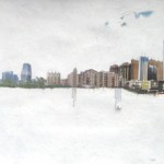 Robert Lee Davis,互动,杂志瓶贴,油画颜料,丙烯,笔和墨,110x39 cm,2011,Interplay,magazine collage,oil and acrylic paint, pen and ink