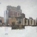 Robert Lee Davis,互动,杂志瓶贴,油画颜料,丙烯,笔和墨,110x39 cm,2011,Interplay,magazine collage,oil and acrylic paint, pen and ink