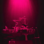 the soul released by rational, laser, smoke, metal, cloth，300 x 200 x 800 cm, 2009