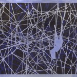 边亦中，“悬挂2”，3M反射胶卷剪纸层压在障子纸上, 121.9 cm x 91.5 cm, 2012