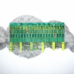 陈熹, “绿塔, ” 针管笔和水彩在fabriano纸上，70 x 100cm, 2013
