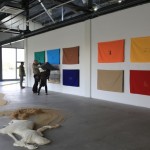 李牧，"仇庄项目—一个分散在农村的美术馆", 微喷哑光纸在铝板上，丝印布料，75 X 10cm, 2013